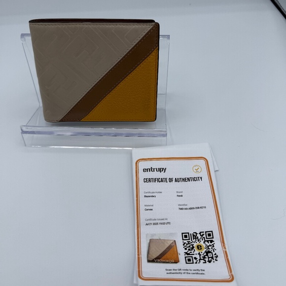 FENDI Vitello Grace FF Embossed Striped Bi-fold Leather Wallet - Picture 11 of 11